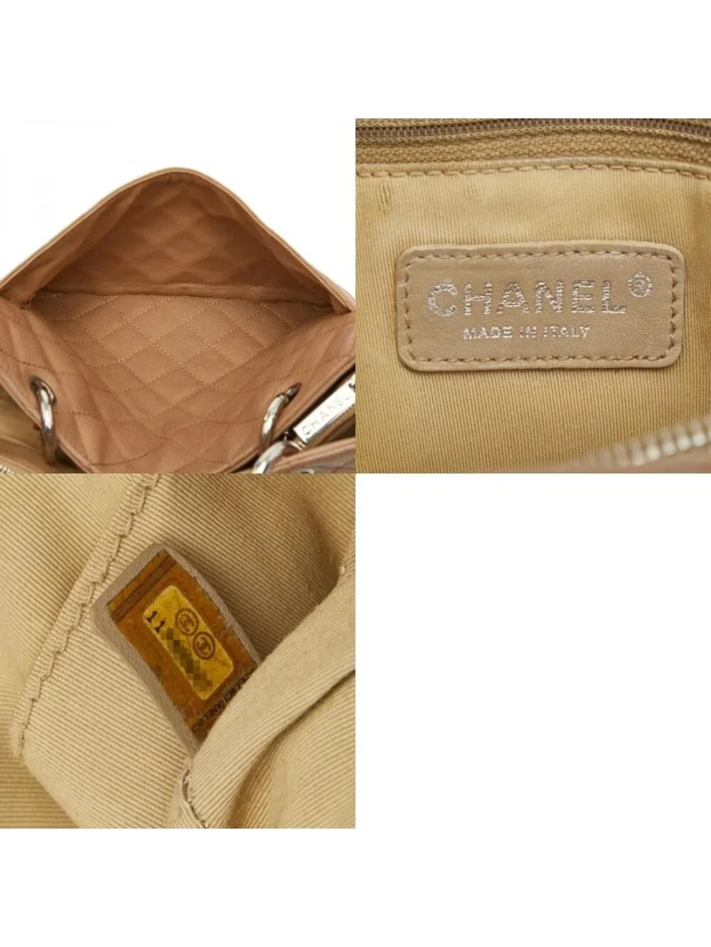 Chanel Quilted CC Logo Grand Shopping Tote GST Chain Shoulder Bag Beige Caviar